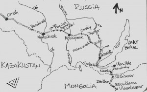 Map Omsk to Ulaanbaatar, our tracks